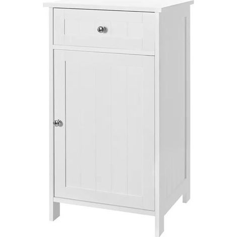 Meuble de rangement, armoire de SDB avec porte et tiroir coloris blanc - Longueur 43 x Profondeur 34 x Hauteur 77 cm (1/4)