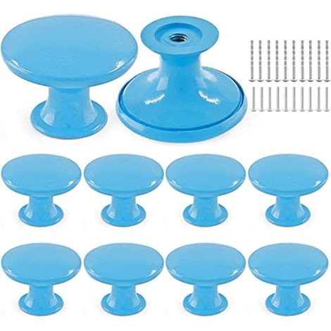 Lot de 10 boutons de tiroir ronds en métal bleu ciel pour armoire de cuisine, petits boutons de placard pour chambre d'enfant (1/5)