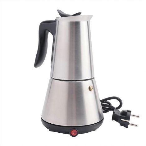 Machine à café italienne Moka Express 6 tasses, cafetière électrique sur plaque, bouilloire à espresso avec filtre, compatible induction, prise UE, finition classique argentée. (1/5)