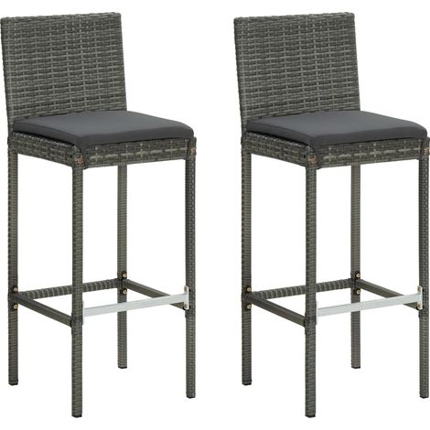 Tabourets de bar de jardin et coussins 2pcs Gris Résine tressée (1/5)