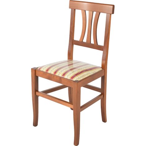 Tommychairs - Sedia modello Artemisia per cucina bar e sala da pranzo, robusta struttura in legno di faggio color noce chiaro e seduta in tessuto lisere rosso