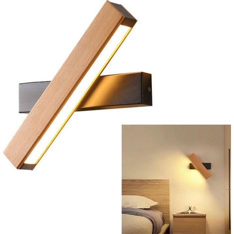 Lampada da parete in legno massello, 4 watt, ruotabile a 360°, lampada da lettura da comodino, lampada da parete in legno massello per la camera da letto, luce bianca calda per (1/5)