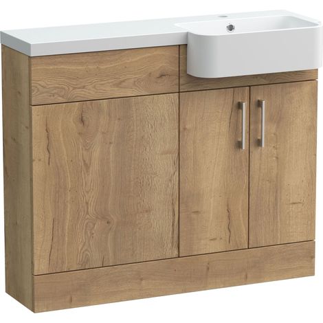 Wichnor Floor Standing Compact 2 Door Combination Vanity Basin WC Unit with Polymarble Basin, 1000mm, Right Hand, Autumn Oak