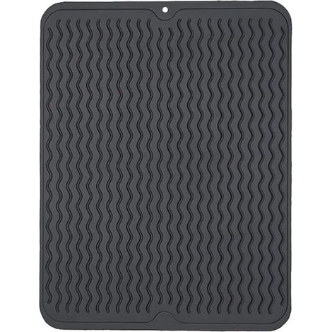 Lot de 2 tapis d'égouttage en silicone, antidérapants et écologiques, faciles à nettoyer, pour la cuisine et le plan de travail (deux tailles : 30 x 40 cm et 40 x 50 cm) - Noir - 30 x 40 cm (1/5)