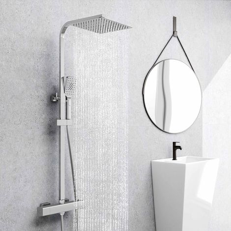 AICAIT Colonna doccia Termostatica, set doccia multifunzione con soffione quadrato 25x25cm e doccetta a 3 getti, cromato