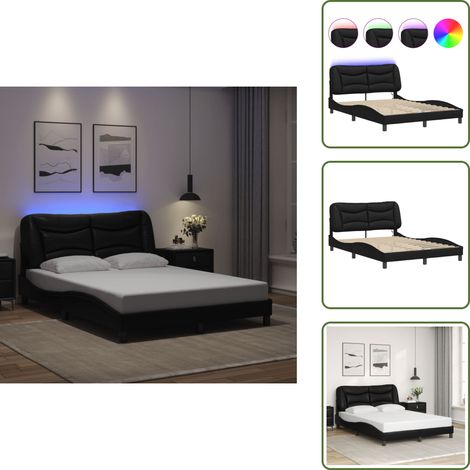 Bettgestell mit LED Schwarz 140x200 cm Kunstleder - Bettrahmen - Schlafzimmermöbel - Led-Licht - Kunstleder - Doppelbett