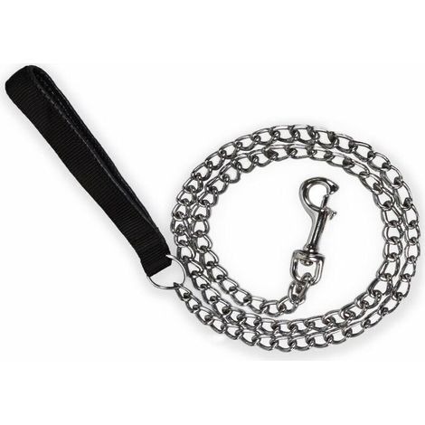 Laisses classiques Laisse Chien Chaîne (120cm) en Acier Laisse Métal Chien Solide Poignée en Cuir PU M (1/4)