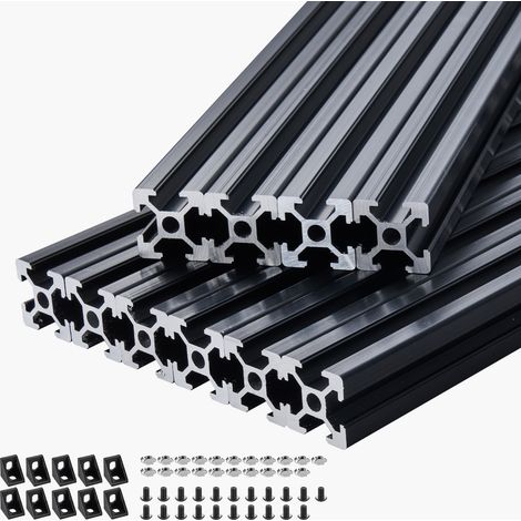 Mophorn 10 Piezas de Perfiles de Extrusión de Aluminio 2020 con Ranura en T de 2000 mm, Riel Lineal Anodizado Resistente para Impresoras 3D, Máquinas CNC (DIY), Grabado Láser, Color Negro