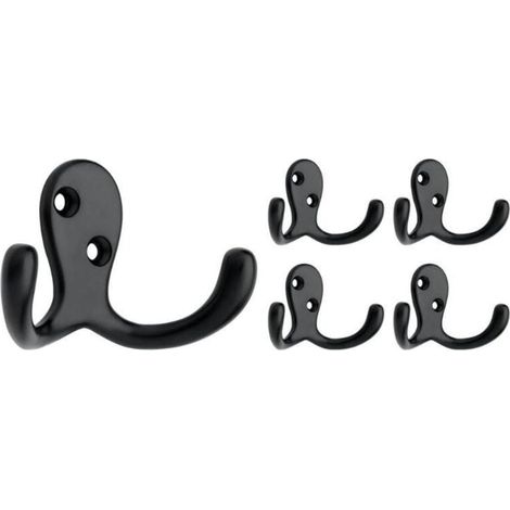 Set di 5 ganci doppi da parete con 2 punte, nero opaco, per appendere cappotti o cappelli, vestiti, borse, asciugamani, ecc. (1/4)