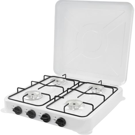 Réchaud de camping à gaz à quatre brûleurs, réchaud de camping portable 51 x 51 x 10,5 cm, adapté aux camping-cars, aux appartements et à une utilisation en extérieur, blanc (1/5)