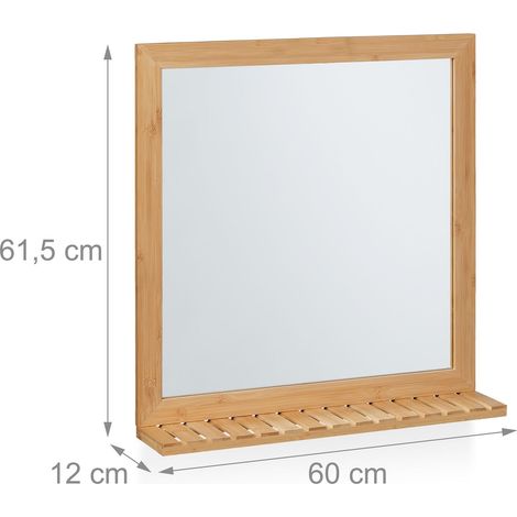 Specchio da parete dal design moderno per bagno 80 x 60 cm con superficie di appoggio in bambù naturale 130013117