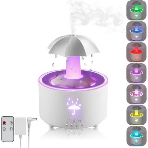 Humidificador,Humidificador tipo paraguas,Difusor de aromaterapia con iluminación LED de 7 colores,Incluye control remoto,Blanco,300 ml (1/5)