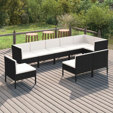 Set de muebles de jardín 9 pzas cojines ratán sintético negro vidaXL (1/5)