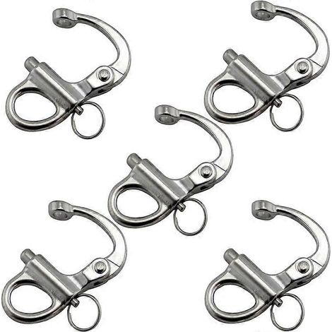 Lot de 5 mini-manilles fixes à dégagement rapide en acier inoxydable de 35 mm avec anneau rond, pour gréement de bateaux. (1/5)