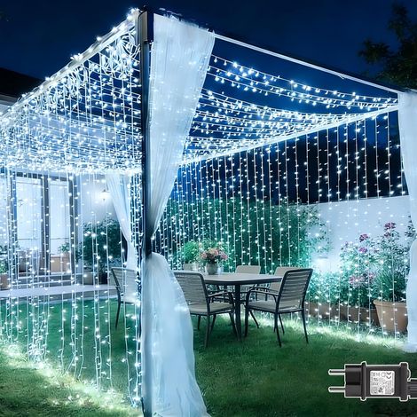 Guirlande Lumineuse 6M x 3M 600 LED Rideau Lumineux avec Transformateur, Timer, 8 Modes Étanche Rideau Guirlande Lumineuse pour Chambre Mariage Murale Fenêtre Exterieur Interieur Décorations
