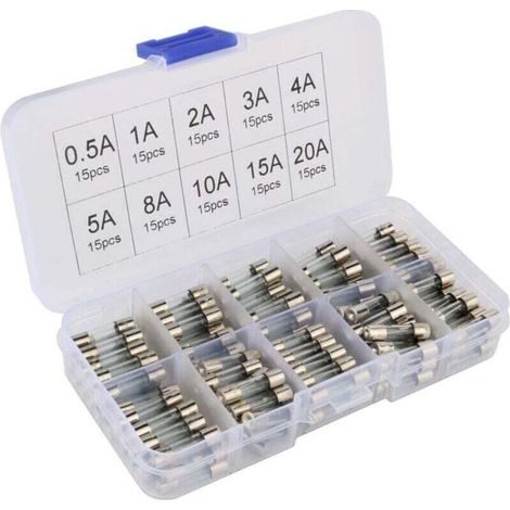 Assorties Kit de 150 Pcs Fusible Verre, 5x20mm Cartouche en Verre Fuse, Coup Rapide Voiture Fusibles, Fast-Blow Fusibles en Verre(AMP 0.5A 1A 2A 3A 4A 5A 8A 10A 15A 20A) (1/5)