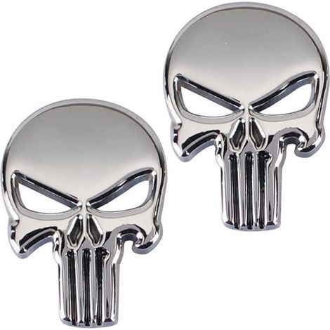 Adesivo Punisher in metallo 3D da 2 pezzi, adesivo per moto con teschio Punisher, adesivo per auto con teschio Punisher, motociclette, decorazione per veicoli (1/5)