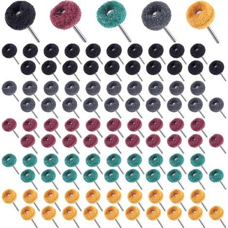 Lot de 100 roues abrasives de 2,5 cm avec tige de 3 mm pour outil rotatif électrique, 20 pièces de chacune des mini brosses de polissage grain 80 150 240 400 600 pour enlever la rouille (1/5)