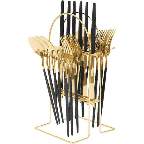 Ménagère 24 pièces avec support, service de table en acier inoxydable pour 6 personnes, idéale pour toutes les occasions. (1/5)
