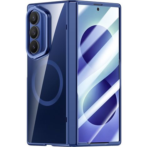 Funda transparente para Samsung Galaxy Z Fold 8 Ultra, con soporte y cristal para la pantalla externa, compatible con MagSafe, marco azul. (1/5)