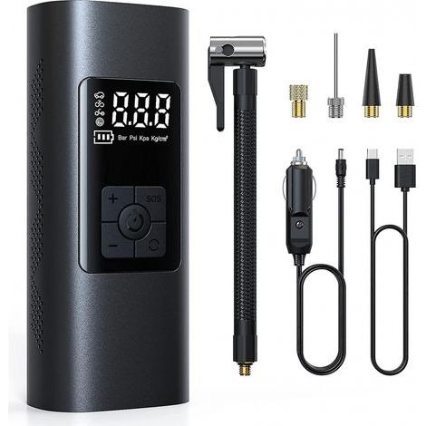 Gonfleur de pneus sans fil rechargeable, batterie 6000 mAh, 150 psi, pompe à air portable pour voiture et vélo électrique. (1/2)