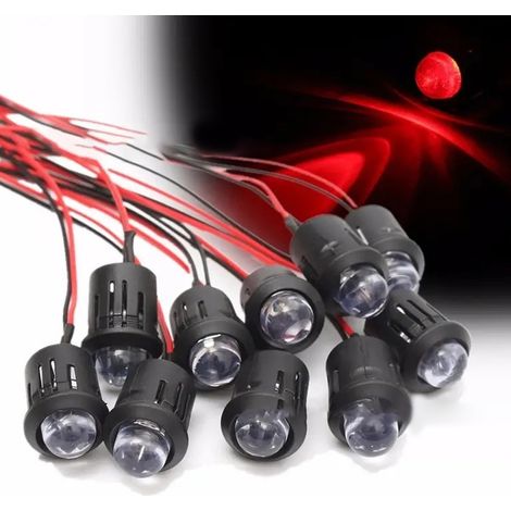 Lot de 10 LED 12V 10mm + câble étanche, ampoule LED transparente ultra-lumineuse à courant constant, diode lumineuse rouge (1/5)