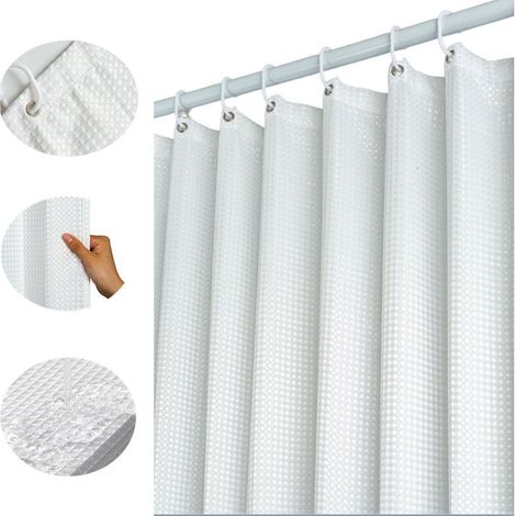 Cortina de ducha blanca tipo gofre de 100 x 180 cm con ojales metálicos, resistente al moho, para bañera y baño, cortina de baño de tela - Crezuo