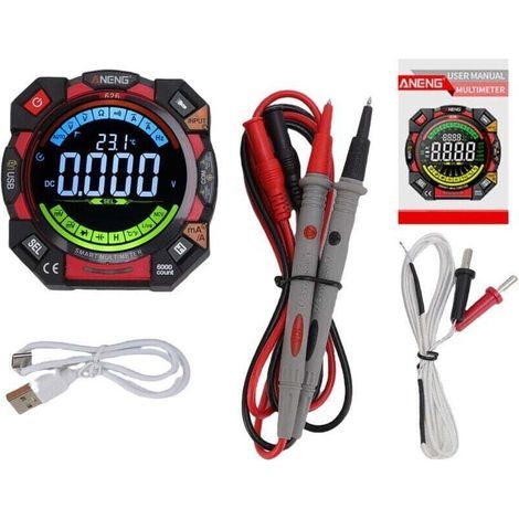 Multimètre numérique, testeur de tension NCV 6 000 points avec écran LCD rétroéclairé VA, maintien des données, lampe de poche, détection de fil sous tension, test de cycle de service de capac (1/4)