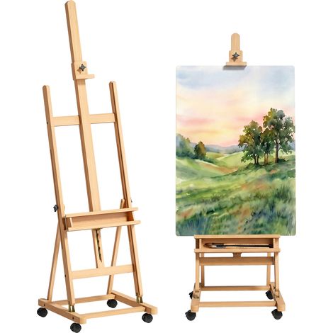 Vinsetto caballete de pintura plegable, 238 cm, con ruedas, altura ajustable, bandeja, para adultos, artistas, pintor, estudiantes, natural (1/5)