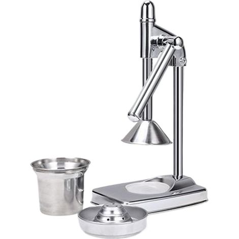 Exprimidor manual de cítricos - Prensa de frutas - Utensilio de cocina para hacer zumos - Alto rendimiento de zumo - 20x14x38cm - Plateado (1/5)