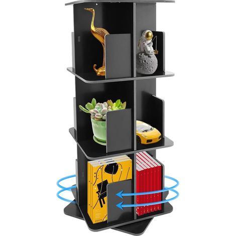 3-stufiges drehbares Bücherregal 360 ° Display Stehendes Aufbewahrungsregal Schwarzes Metall Kleine Ecke Bücherregal Bodenstehender Spinning Organizer (1/5)