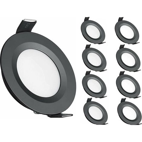 8 x LED-Einbaustrahler, 12 V, Loch 58–65 mm, 3 W, 3000 K, Deckeneinbauleuchte für Wohnmobil, Boot, Wohnwagen, Van, Yacht, warmweiß (schwarz) (1/5)