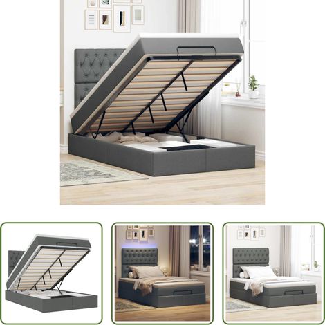 Rangement sous le lit - Cadre de lit ottoman avec matelas gris foncé 120x190 cm tissu (1/5)