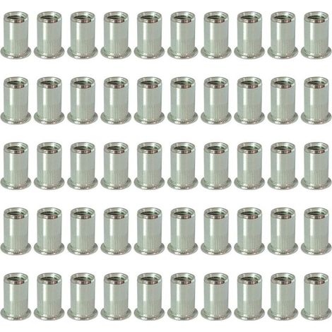 100 pcs M5 en acier inoxydable (304) écrou à rivet fileté à tête plate avec rayures verticales, avec fiche technique (1/2)