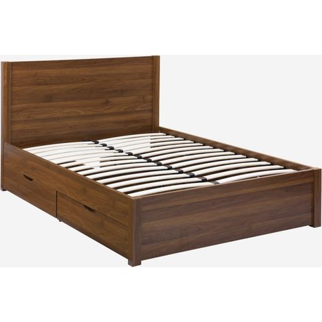 Cama con somier de láminas y cabecero, 140x190cm + 4 cajones decorativos de madera (1/5)