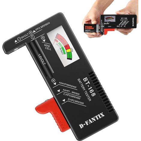 1 PCS Testeur de piles,Testeur de Piles Universel,Testeur De Batterie Multi Taille Digital,Ontrôleur de tension de batterie pour AA AAA C D 9V Batteries à clé à clé 1.5V (Noir,modèle: BT-168). (1/5)