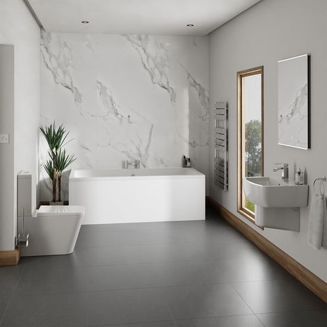 Preston White 530mm Basin and 1800mm x 900mm Straight Double Ended Bathroom Suite (1/4)