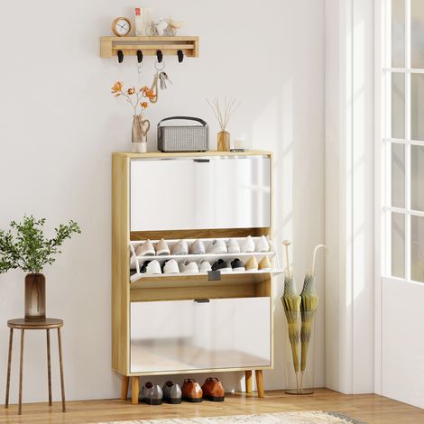 Meuble à chaussures Slim Moderne avec 3 tiroirs escamotables pour 24 paires de chaussures, 80x24x127 cm, Blanc (1/5)