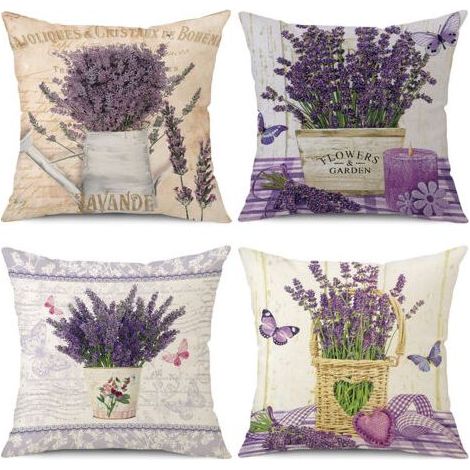 Set mit 4 Kissenbezügen mit Lavendel- und Schmetterlingsmuster – 45 x 45 cm (1/5)