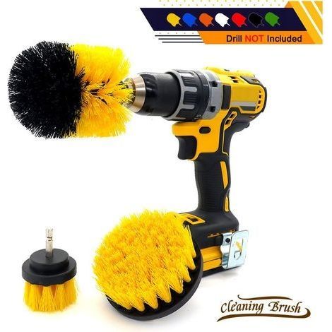 3 Pièces Brosse de Nettoyage Perceuse Électrique - Épurateur électrique pour Brosse de Nettoyage pour le Nettoyage de Salles de Bains, Dalles de Piscine, Briques, Céramique, Jaune(Perceuse Non I (1/5)