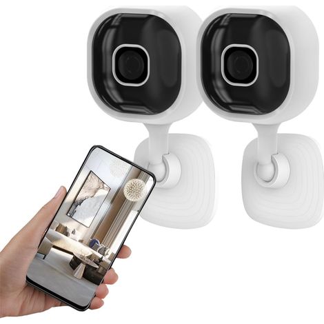 Lot de 2 mini caméras de sécurité HD 1080p - Modèle cube blanc - Usage intérieur et extérieur - Avec audio, vision nocturne infrarouge et détection de mouvement - Caméra de surveillance IP pour la séc (1/4)
