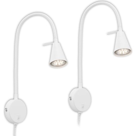 Lot de 2 appliques murales intérieures avec interrupteur sur le boîtier, orientables, lumière blanche chaude, applique murale chambre, lampe chambre, appliques, 45 x 8 x 20,5 cm, blanc (1/5)