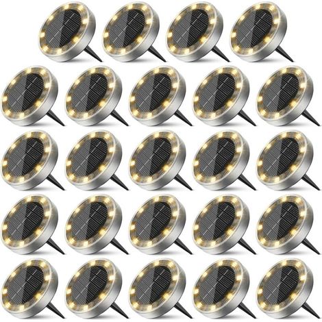 Lumiere Solaire Au Sol Lot de 24, Lampe Solaire Exterieur Jardin 8 LED, Étanche Spot Solaire Extérieur pour Chemins Allée Pelouse Terrasse Cour Piscine[Blanc Chaud] (1/5)