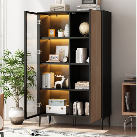 Mueble vitrina 90 x 40 x 135 cm de MDF y vidrio templado, LED RGB, negro HAVRYA (1/5)