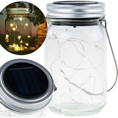 TG77618 LED-Solar-Gartenlampe, Hängelaterne, Glasgefäß, Draht, 10 LEDs