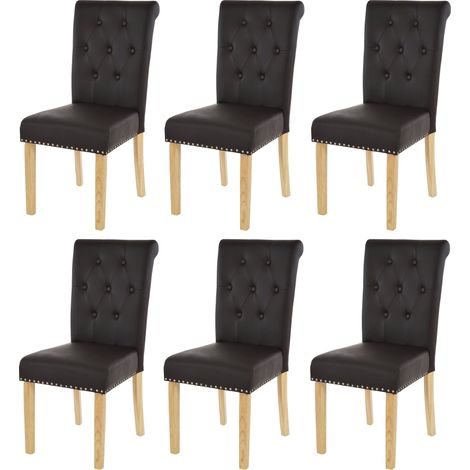 [NEUWERTIG] 6er-Set Esszimmerstuhl Chesterfield Edinburgh II, Stuhl Küchenstuhl, Nieten Kunstleder, coffee, helle Beine