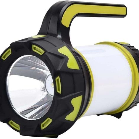 Lampe de camping LED rechargeable, lanterne ultra puissante IPX5 étanche. Idéale pour pêche nocturne, chasse, randonnée, garage, éclairage de secours. Câble USB inclus.