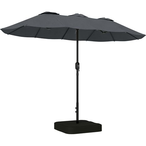 Ombrellone Doppio a 12 Stecche con Manovella, Base a Croce e Sacchi, in Metallo e Poliestere, 3x1.5 m, Grigio Scuro