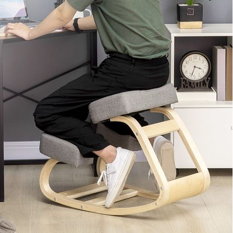 Sgabello inginocchiatoio ergonomico per postura corretta con struttura in legno e poliestere grigio (1/5)