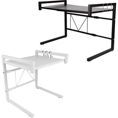 Étagères de Four à Micro-Ondes, Support de Four à Micro-Ondes Extensible, Organisateur Rangement Cuisine Blanc (40-65cm) (1/5)